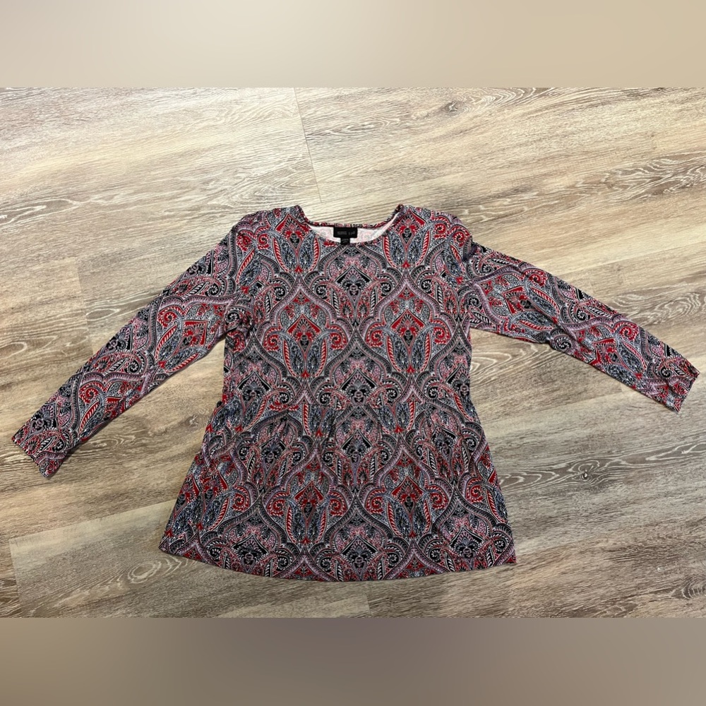 J.Jill Wearever Collection Paisley Pleated Long Sleeve Tunic Top